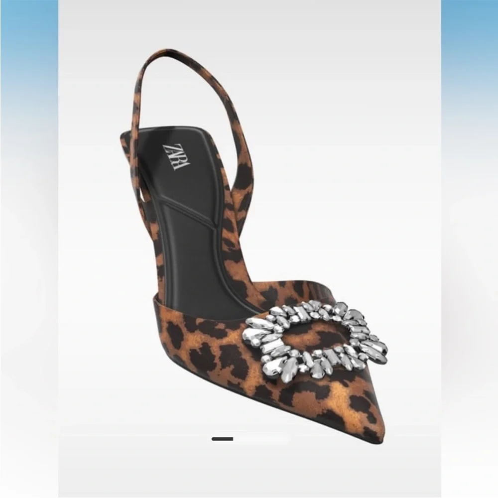 NWT ZARA leopard EMBELLISHED HEELED SLINGBACK SHOES - Picture 4 of 8